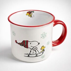 Peanuts Snoopy & Christmas Holiday 2024 Ceramic Mug Woodstock Sledding 21oz